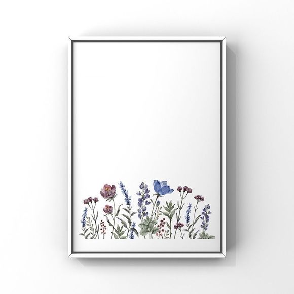 Blue Floral Botanical Watercolor Wall Art Digital Print - Picture 2 of 3